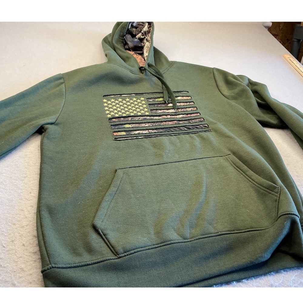Mossy Oak Hoodie American Flag Camo Infill Olive Green Mens L Hunting Pullover
